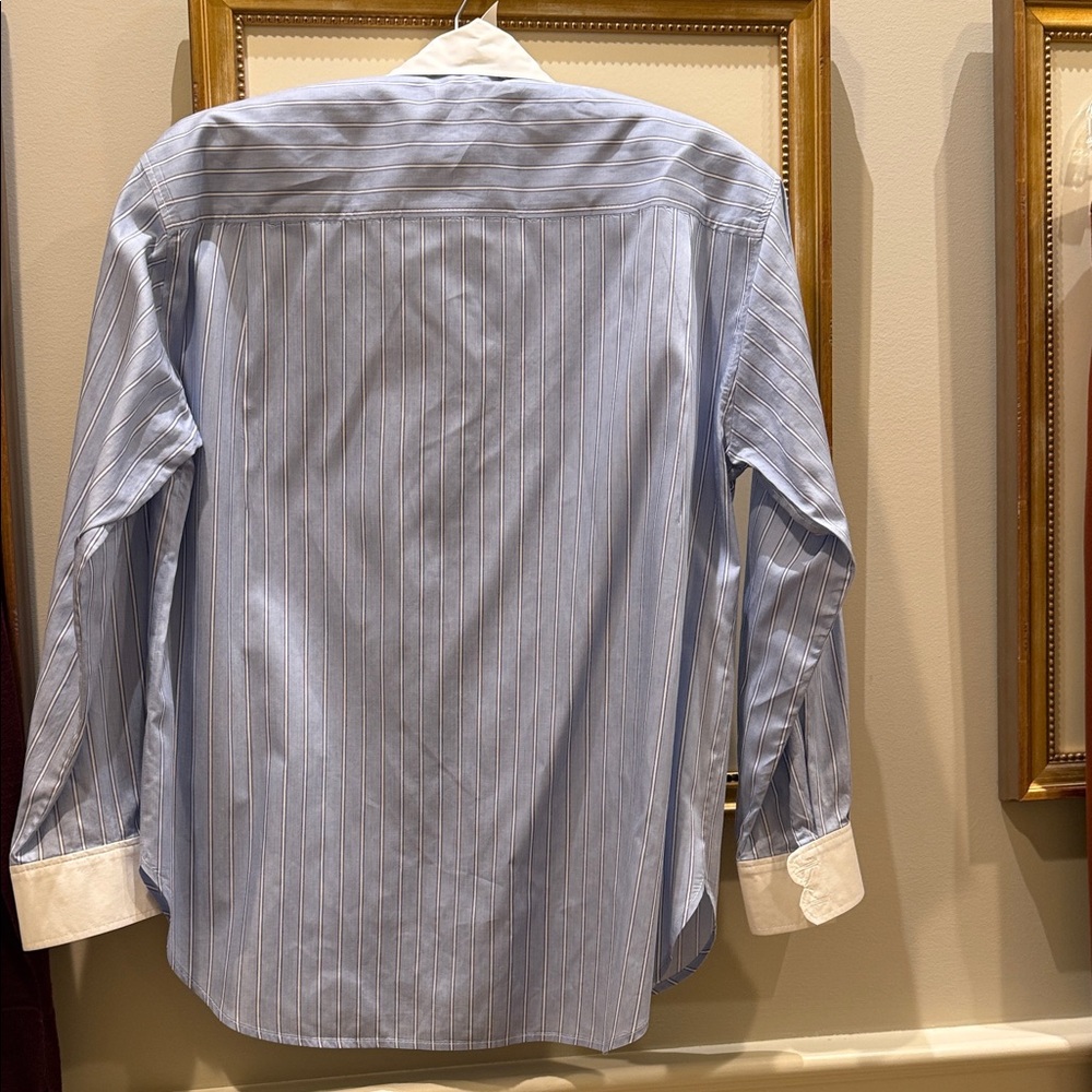 Sandro Light Blue Pinstripe Button-Up Shirt with White Collar - Picture 5 of 6